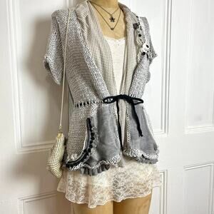 Made in Italy Tricot Chic Boho Sweater Top with Lace & Ruffle Details
